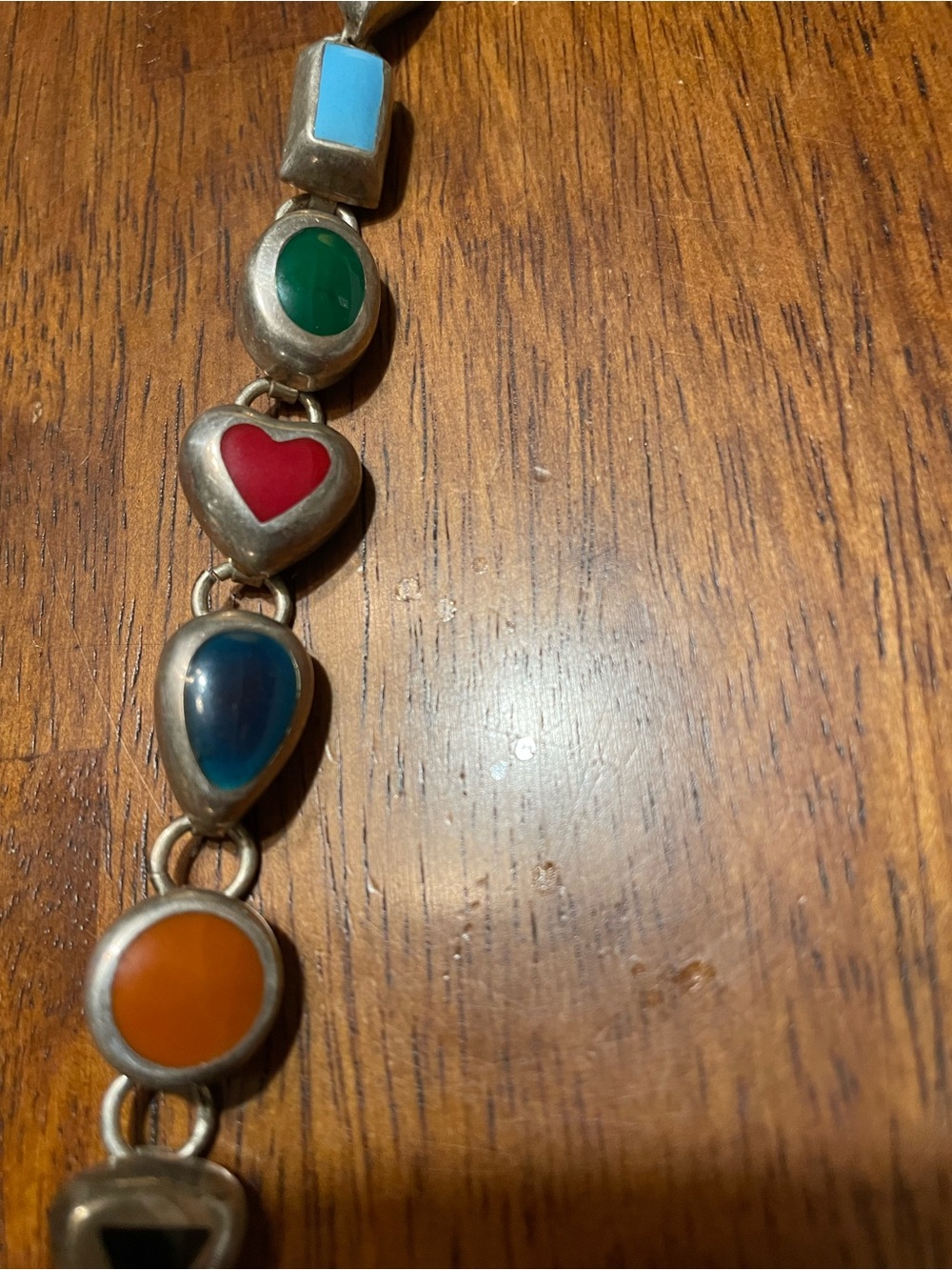 Sterling silver bracelet with jewel toned shaped links - Picture 2 of 8